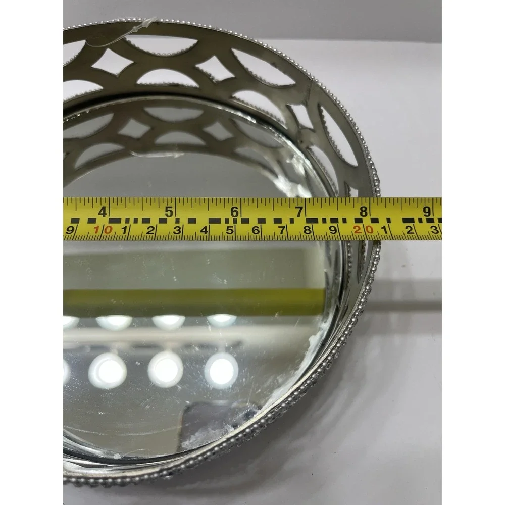 Godinger Vanity Tray Round Mirror Crystal Rhinestones Silver Tone 8
